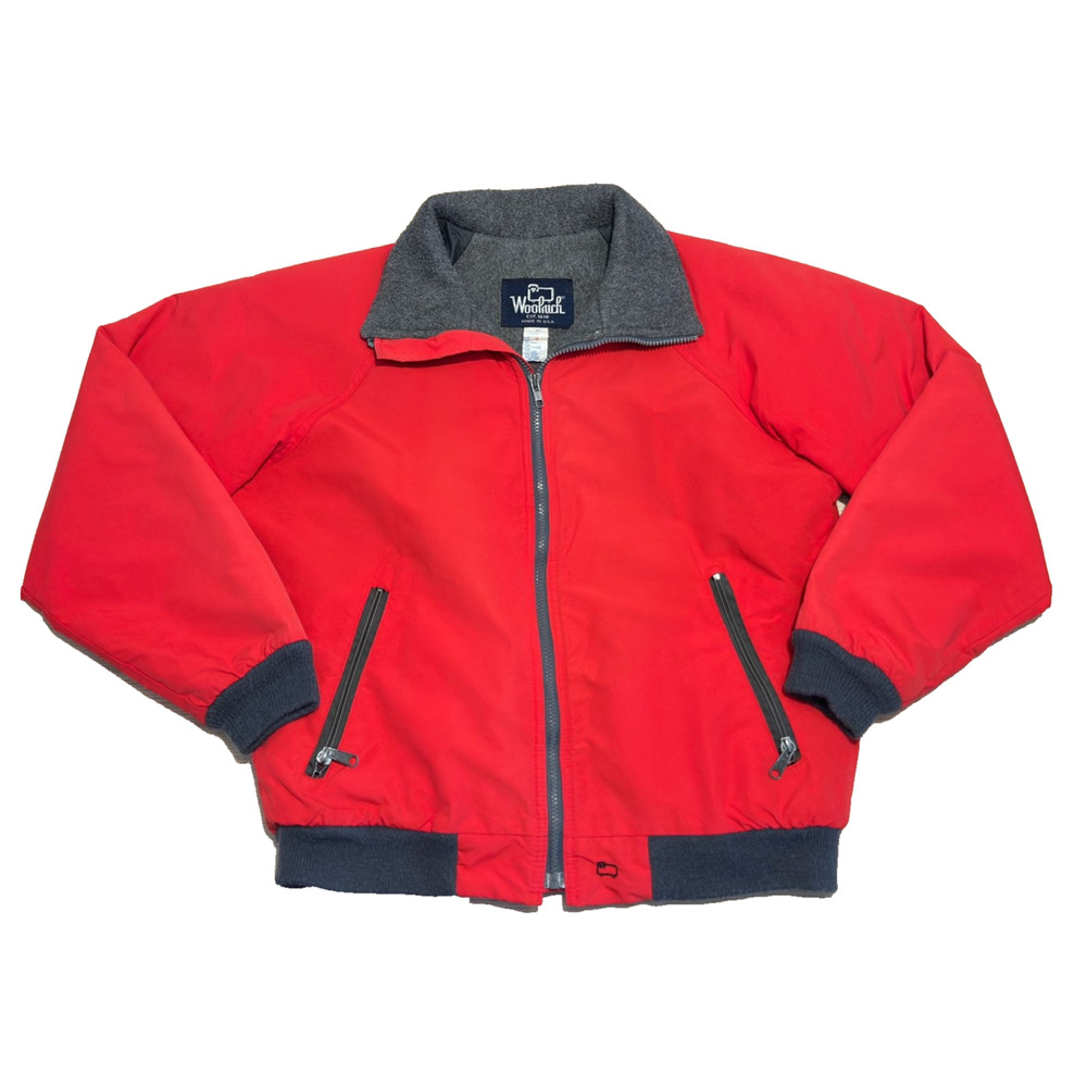 Vintage Woolrich Fleece Lined Bomber Jacket Men M Red Full Zip Made in USA *Read